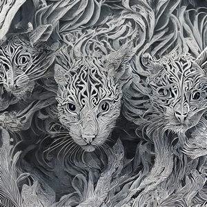 Carved three cats in gray