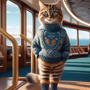 Cats wearing knit sweaters and shoes