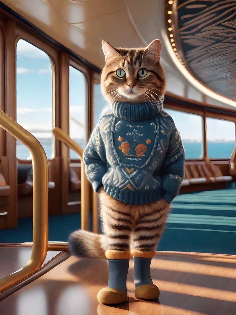 Cats wearing knit sweaters and shoes