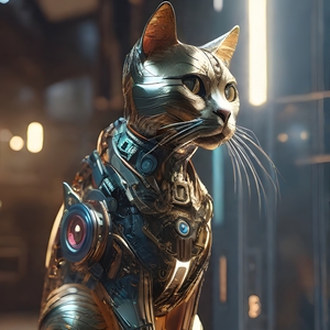 Future robot cat in gold