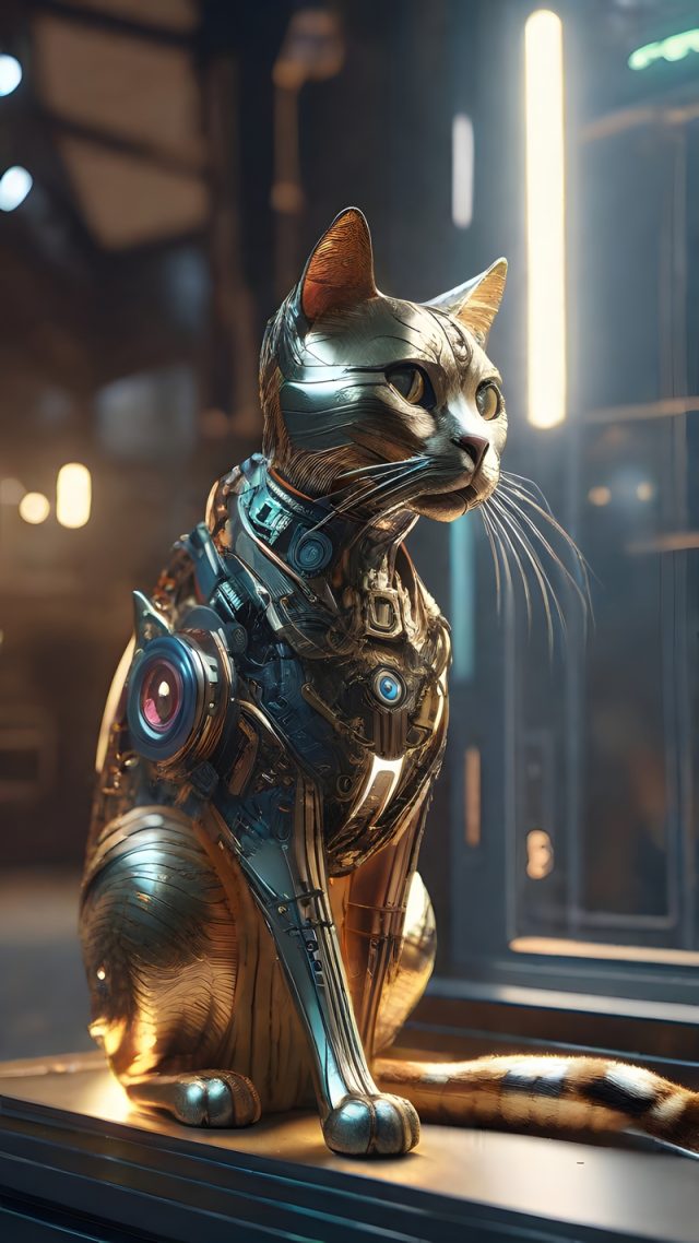Future robot cat in gold