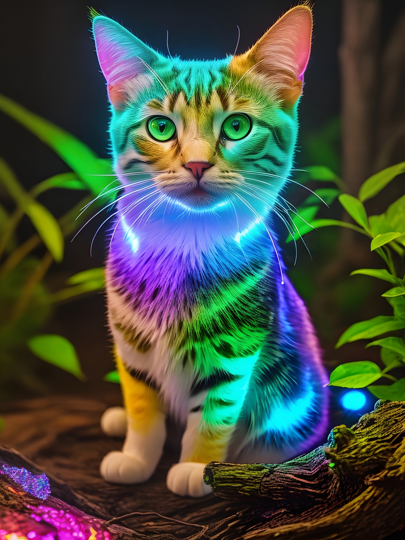 Kitten in the forest with reflected light