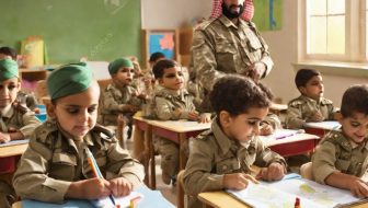 Middle East children learn to wear military clothing