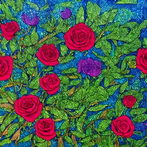 Painting flowers in red and purple