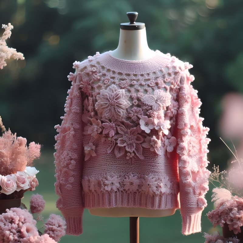 Pink sweater model with purple flowers