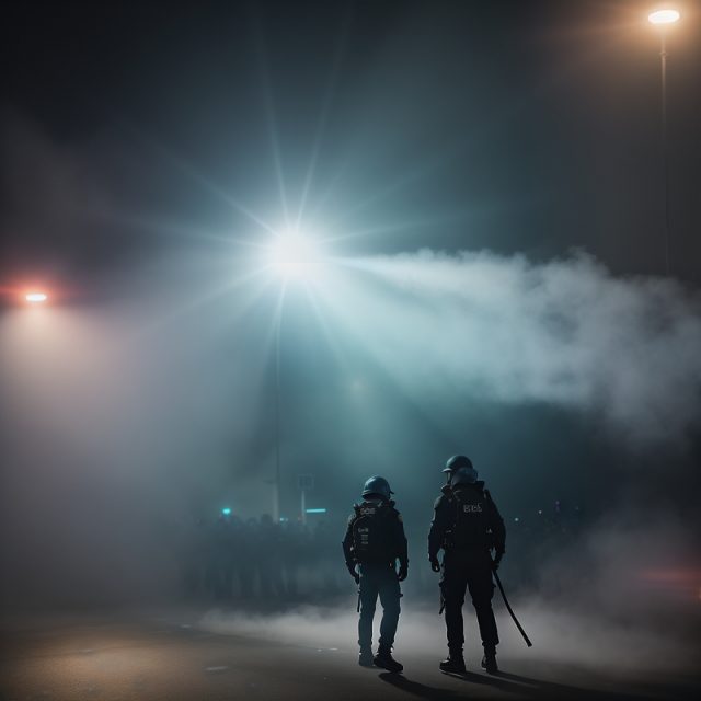 Police force in the midst of night fog