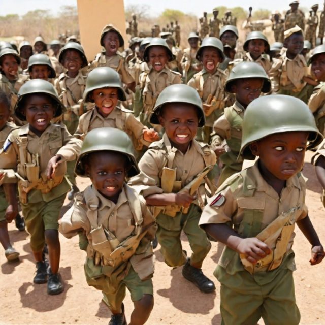 The joyful atmosphere of children practicing military