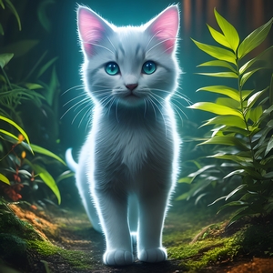The shining white cat in the forest