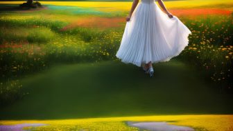 Woman in white dress in a flower garden