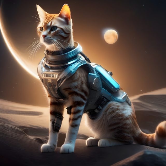 Yellow-striped cat in space