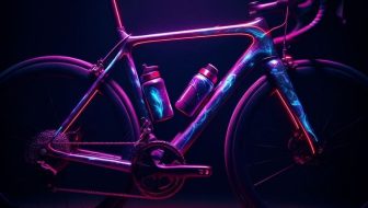 A bike is lit up in the dark