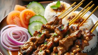 A delicious satay dish with sides