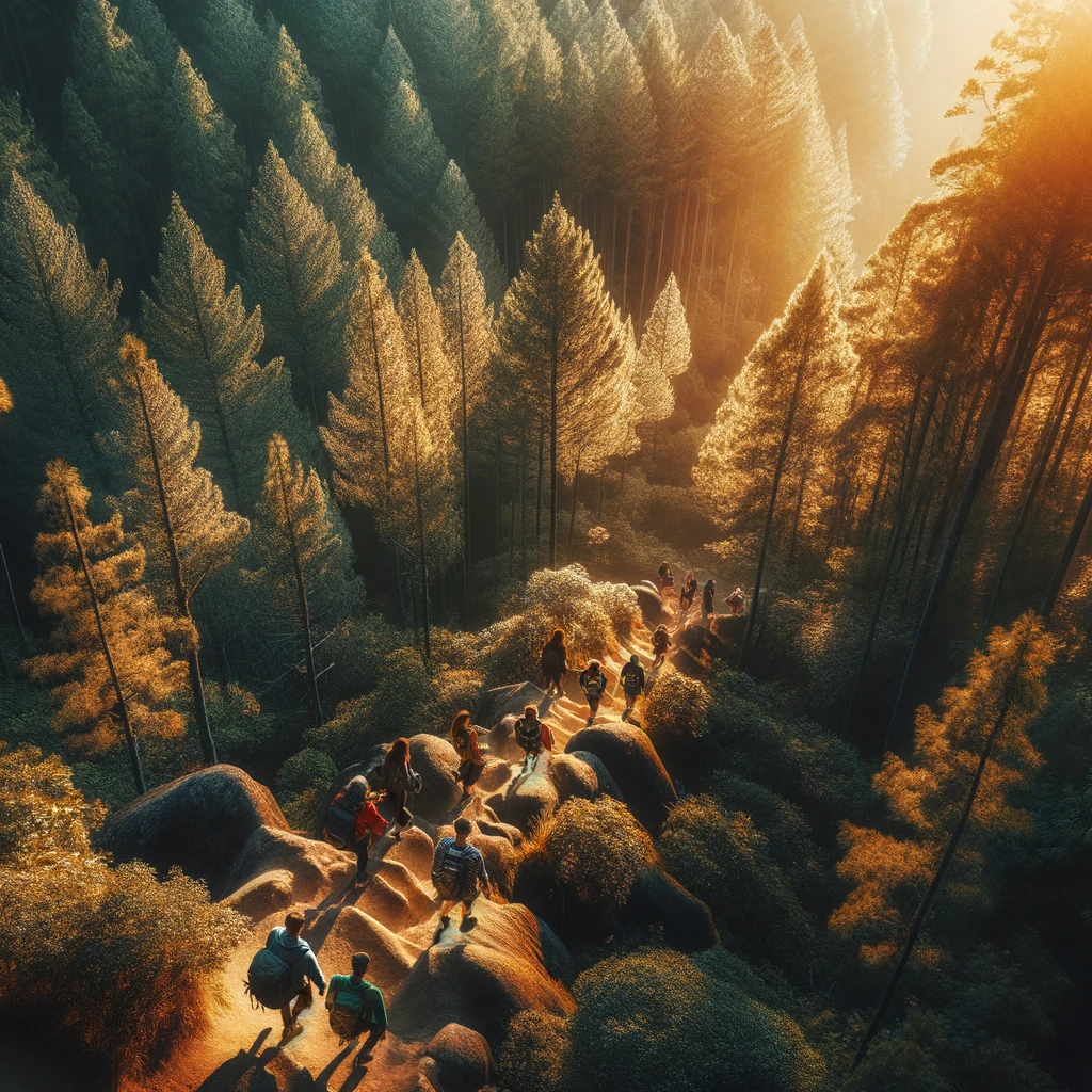 A group of adventurers in a beautiful forest