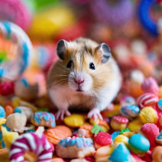 A hamster in a sea of candy