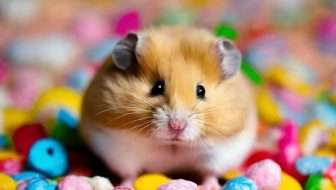 A hamster taking a candy bath