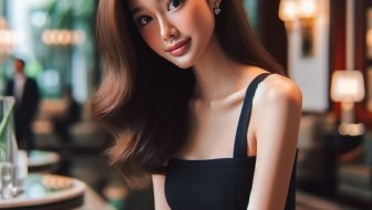 Beautiful young asian woman in black dress