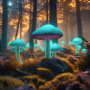 Blue forest mushrooms