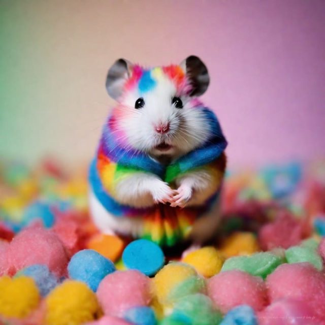 Colorful hamsters on candy