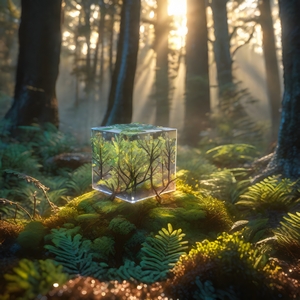 Cube filled with small trees