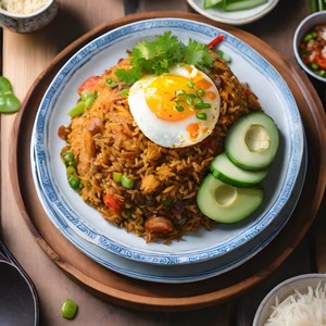 Delicious fried rice topped with celery
