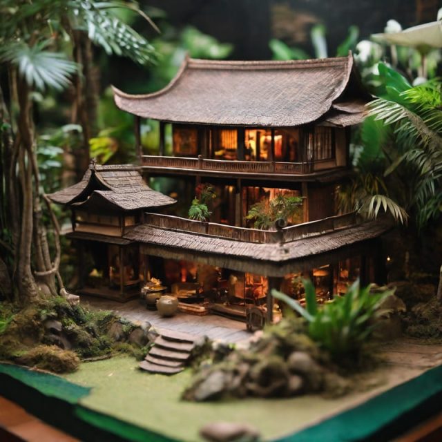 Diorama of a traditional house in the forest