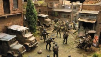 Diorama of soldiers in a city
