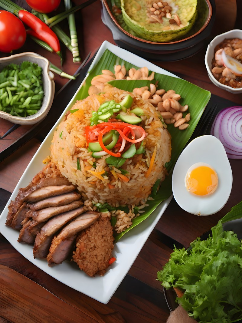 Fried rice topped with sliced meat