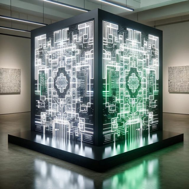 Futuristic cubic in a museum room