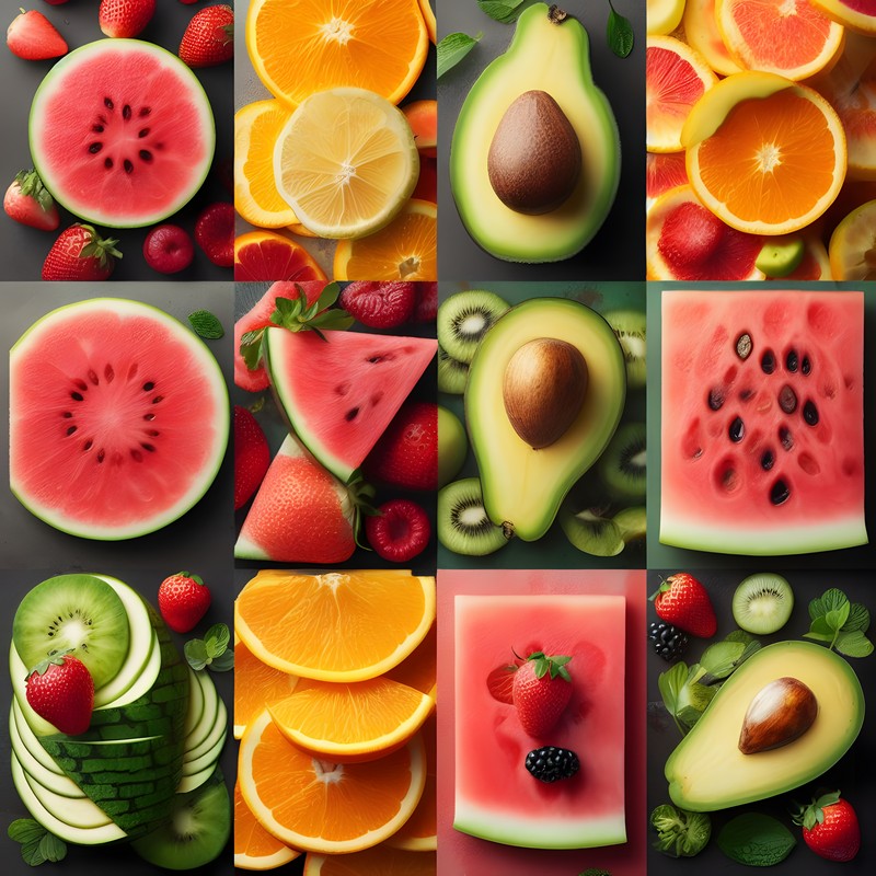 Grid of fruit pieces