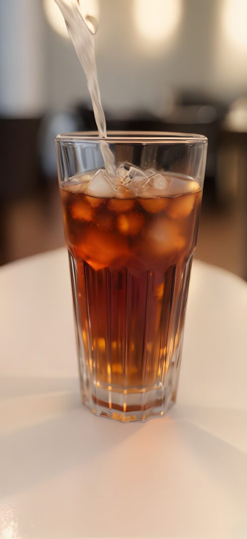Iced tea being poured into a glass
