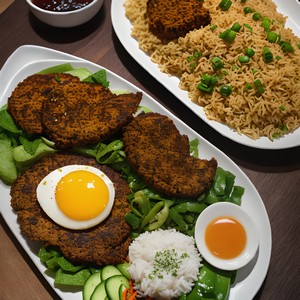 Kebuli rice dish and fried meat on the side