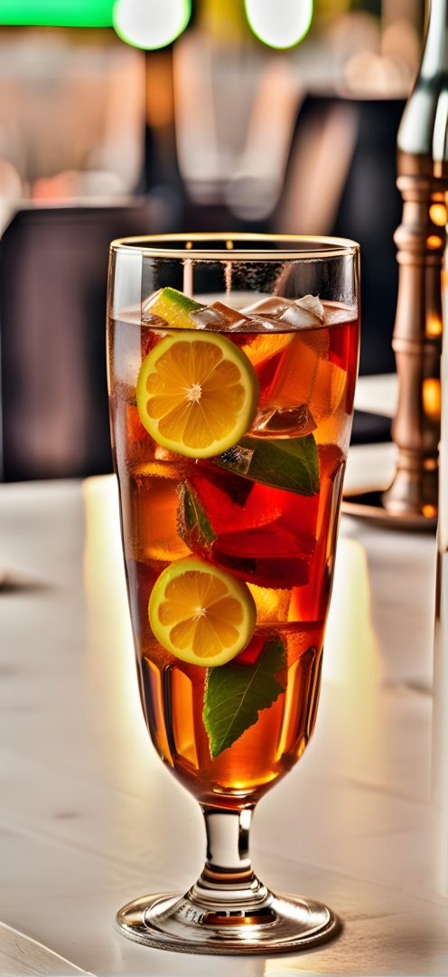 Lemon tea with a long glass