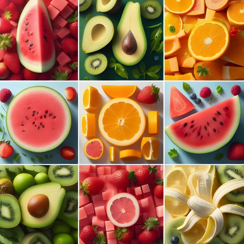 Nine grids of red and yellow green fruits