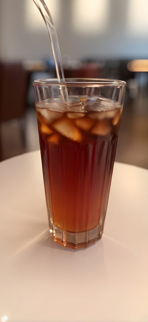 One glass of iced tea with a straw