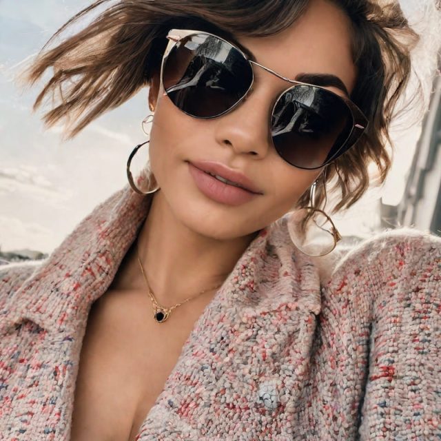 Selfie of a beautiful woman wearing sunglasses