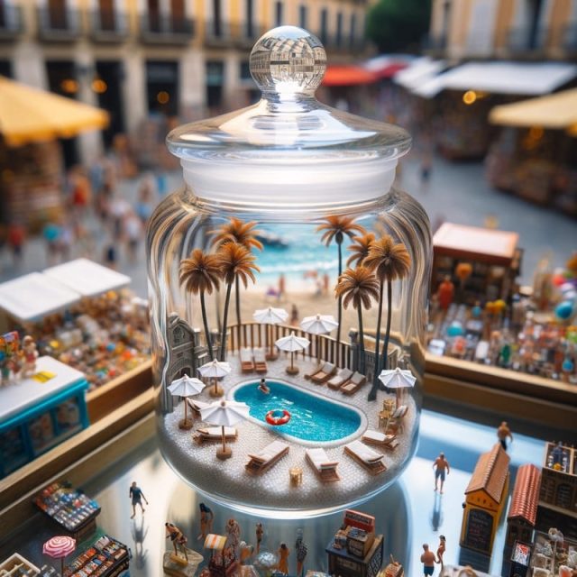 Swimming pool diorama in a jar