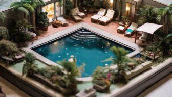 Terrace diorama with swimming pool