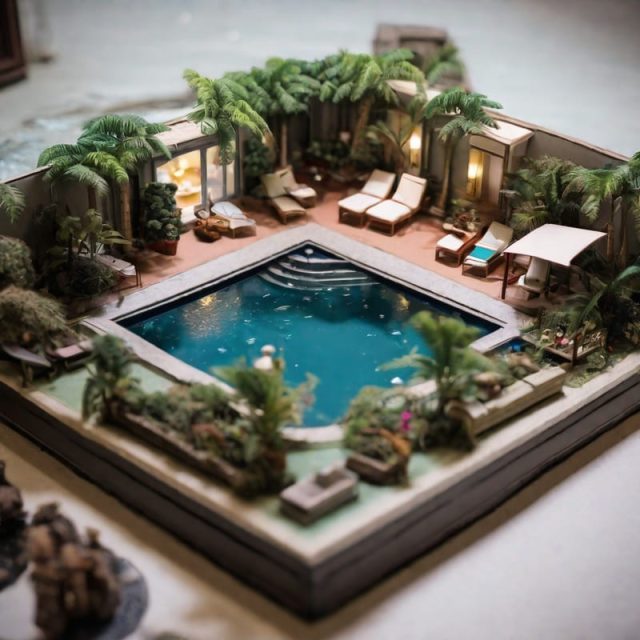 Terrace diorama with swimming pool