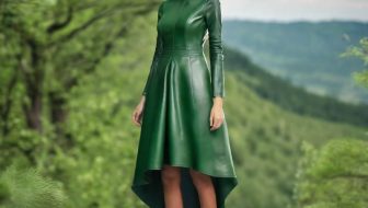 Woman in green dress in the hills