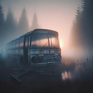 A battered bus in the swamps