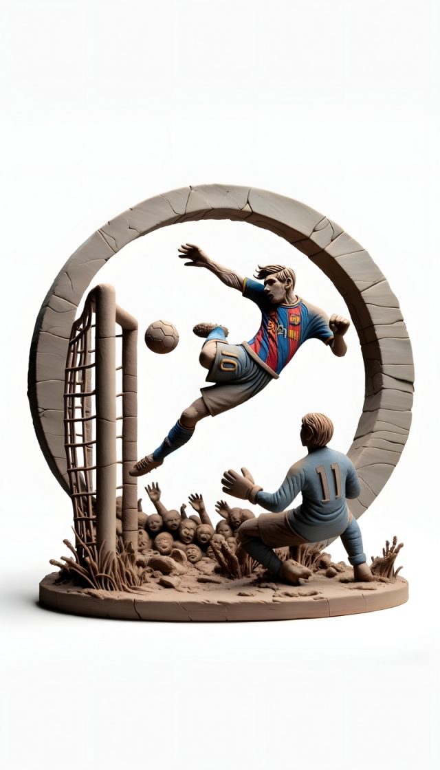 A statue depicting the seconds of scoring a goal