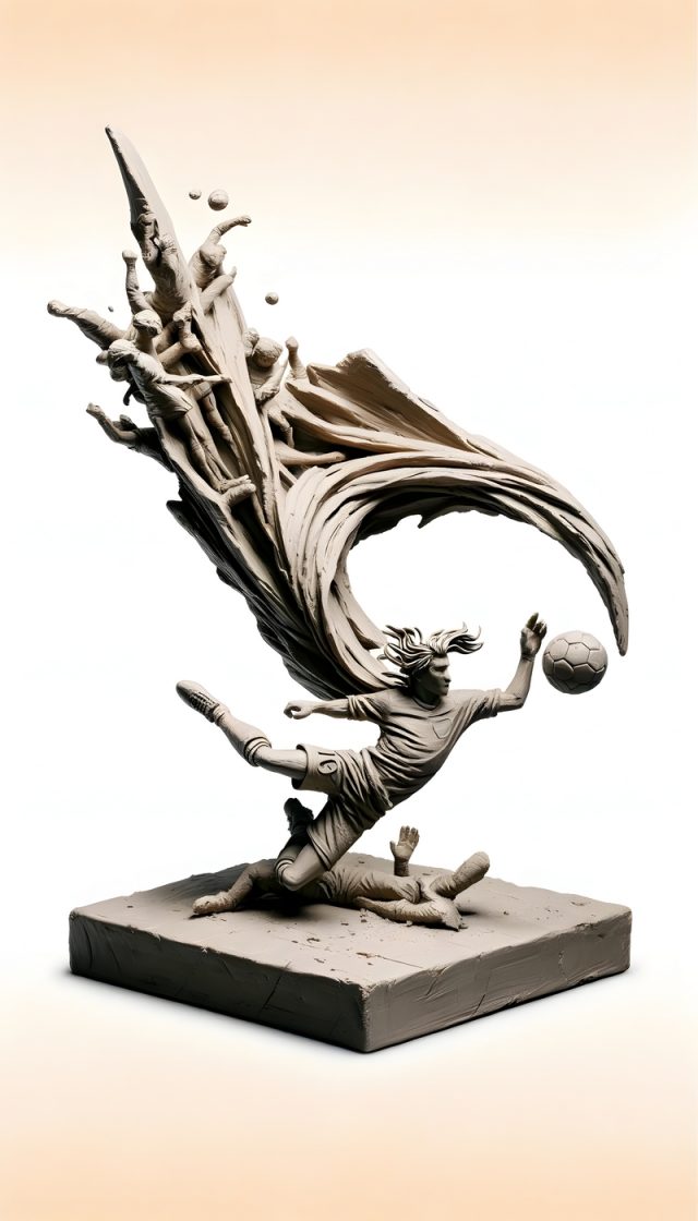 A statue of a footballer being sledged