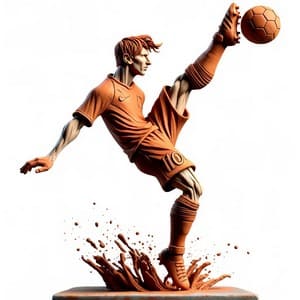 A statue of a man kicking a soccer ball