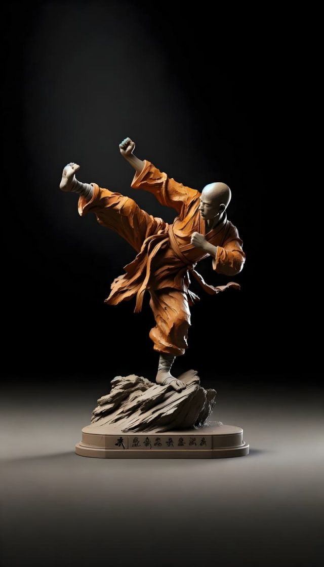 A statue of a person doing a trick on a rock