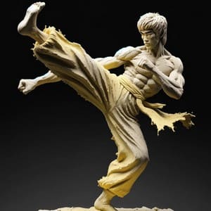 A statue practising martial arts