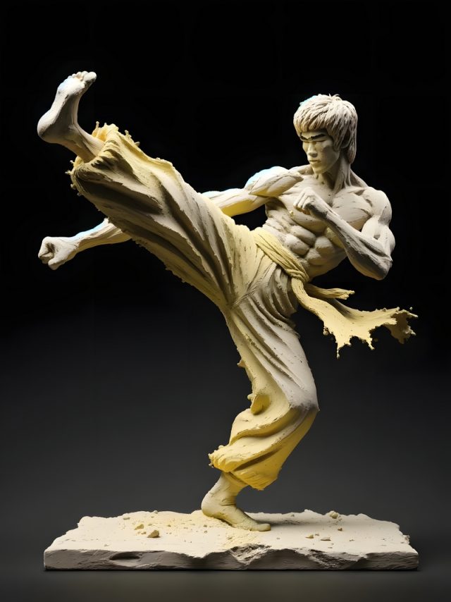 A statue practising martial arts