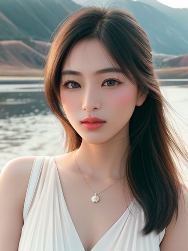 Beautiful asian woman in white dress posing for a photo