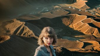 Girl in levis jacket taking a selfie in the desert