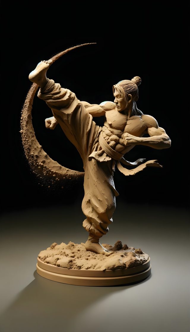 Sculpture of a man practising in the sand