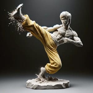 Statue of bruce lee practising taekwondo